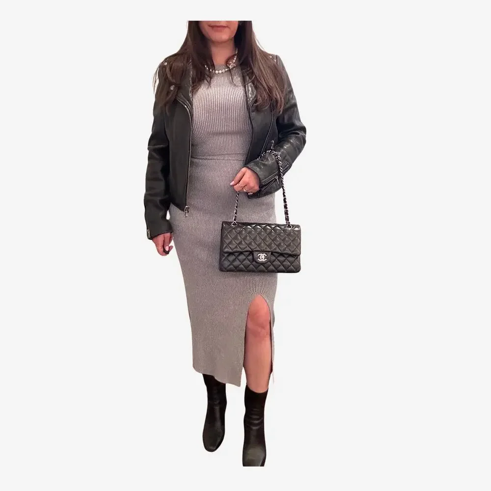 AUTHENTIC Chanel Medium Double Flap Black Lambskin w Silver Hardware from 2012 - Picture 14 of 15